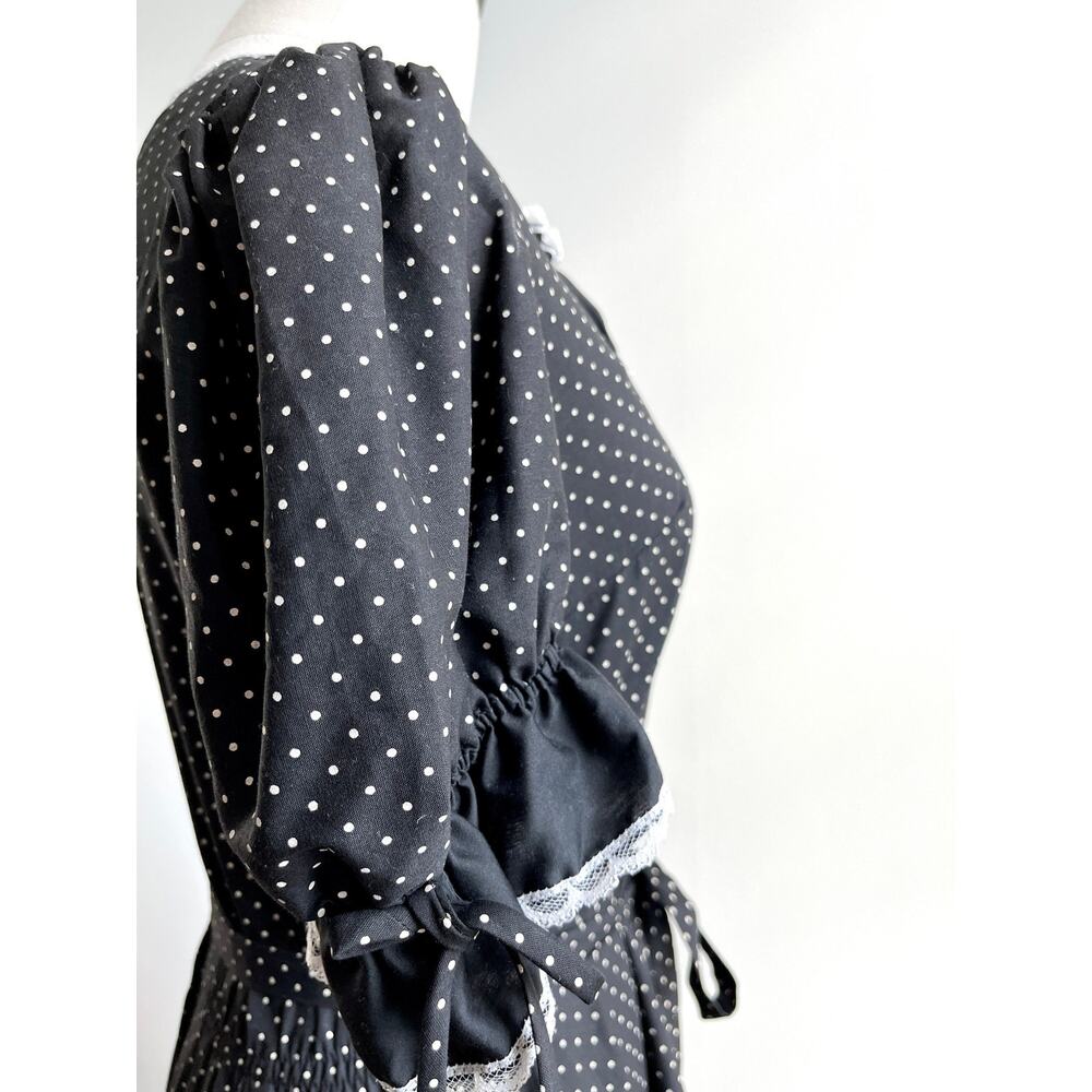 Vintage 50s Polka Dot Prairie Dress | Rockabilly Square Dance | Puff Sleeve | M - Picture 3 of 6